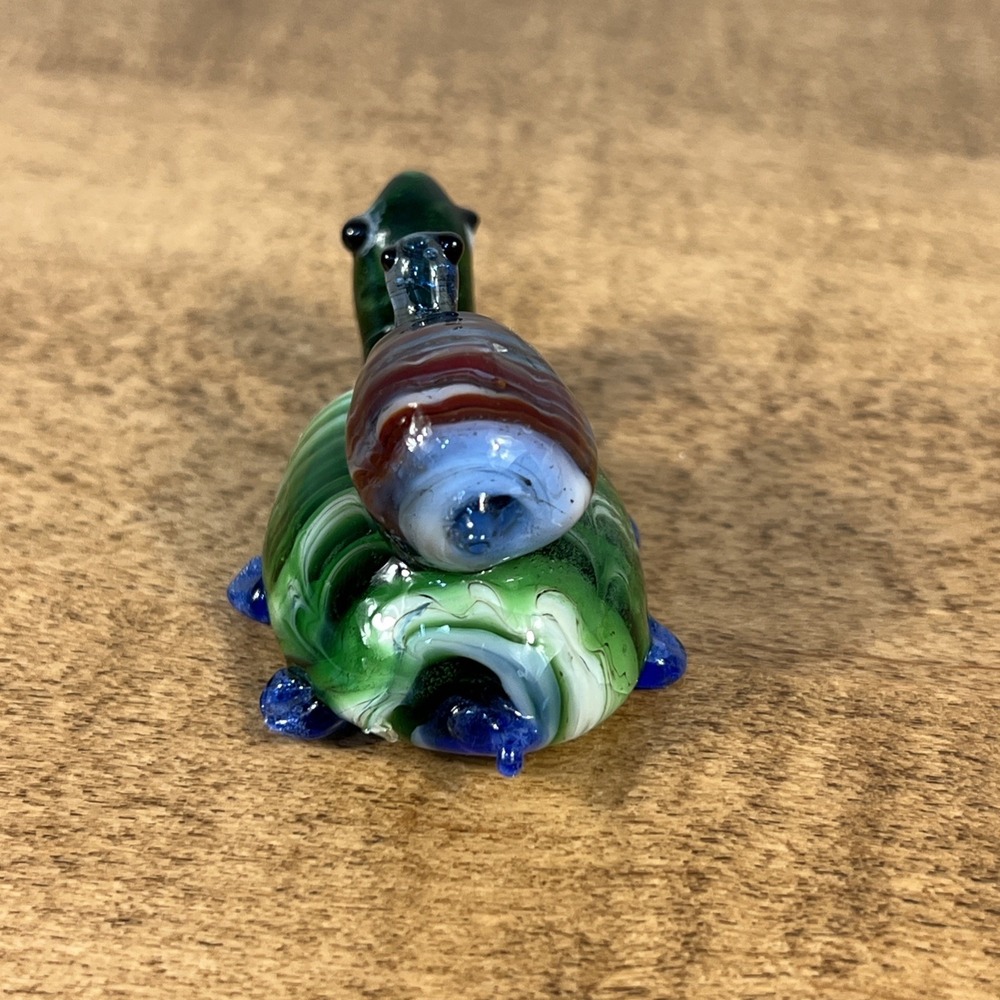 Vintage Hand Blown Glass Turtle Mother & Baby On Back - Picture 7 of 11